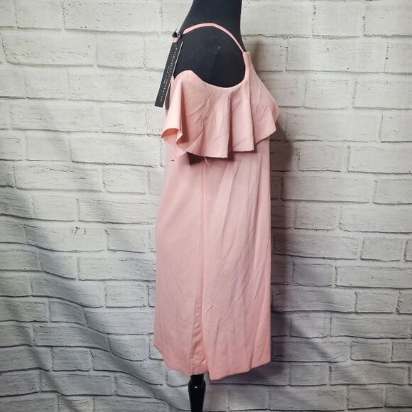 Christian Siriano Pink Cold Shoulder Ruffle Dress Size Large - Picture 2 of 9